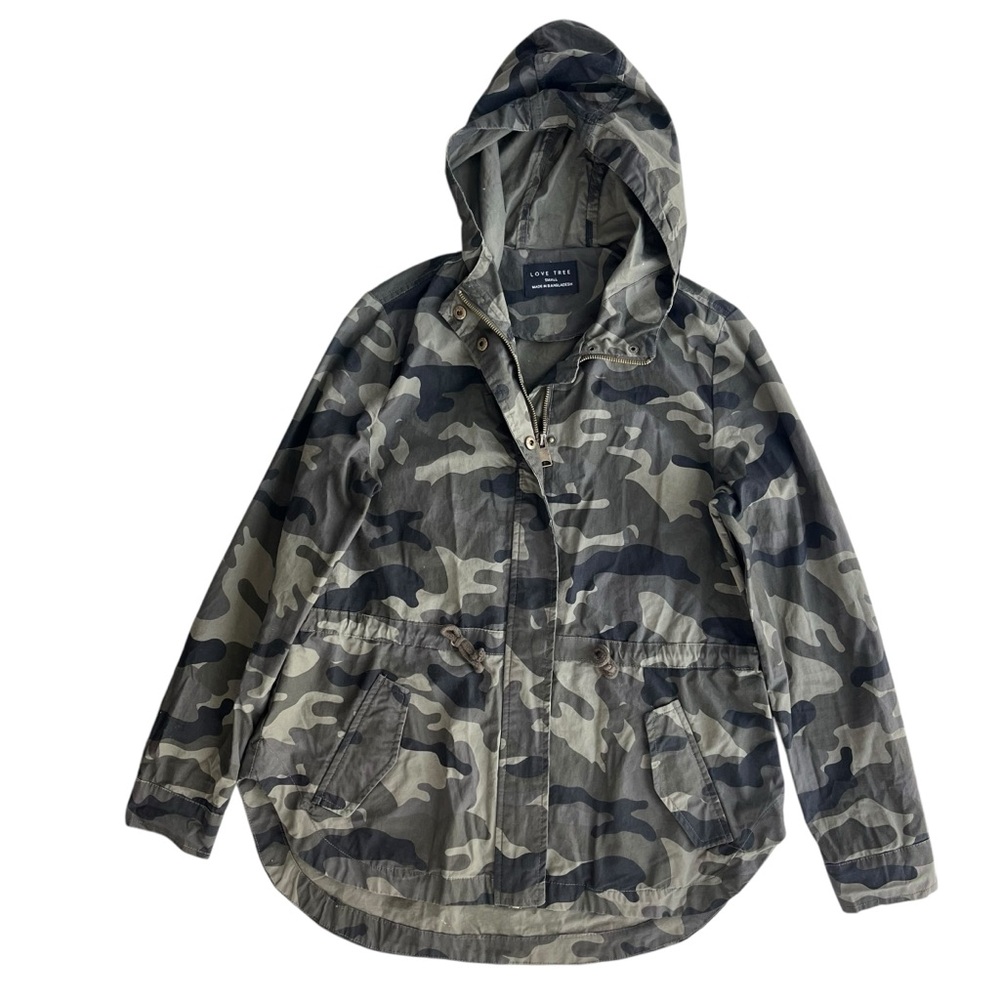 Love Tree Women’s Sm Green Camouflage Hooded Zip Utility Military Jacket #8406JS